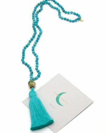 Turquoise 108 bead mala necklace with Tibetan prayer bead and turquoise cotton tassel